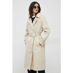 Bavlnený kabát Calvin Klein béžová farba, prechodný, dvojradový vyobraziť