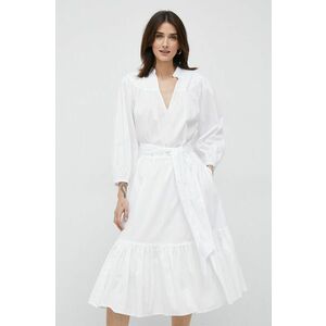 Šaty Lauren Ralph Lauren biela farba, midi, áčkový strih vyobraziť