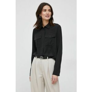 Košeľa Lauren Ralph Lauren dámska, čierna farba, regular, s klasickým golierom vyobraziť
