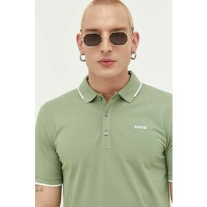 Polo tričko HUGO pánske, zelená farba, jednofarebné vyobraziť
