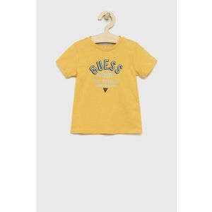 Detské bavlnené tričko Guess žltá farba, s potlačou vyobraziť