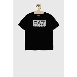 Detské bavlnené tričko EA7 Emporio Armani čierna farba, s potlačou vyobraziť