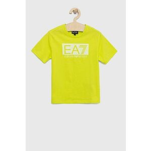 Detské bavlnené tričko EA7 Emporio Armani zelená farba, s potlačou vyobraziť