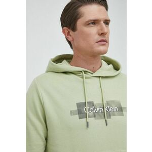 Bavlnená mikina Calvin Klein pánska, zelená farba, s kapucňou, s nášivkou vyobraziť