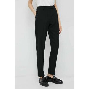 Nohavice s prímesou vlny Calvin Klein dámske, čierna farba, rovné, vysoký pás vyobraziť