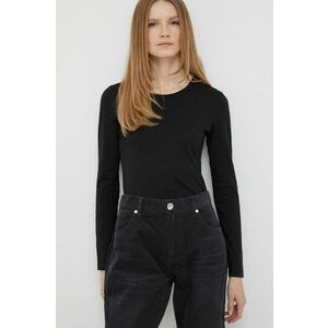 Bavlnené tričko s dlhým rukávom Calvin Klein čierna farba vyobraziť