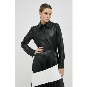Košeľa BOSS dámska, čierna farba, regular, s klasickým golierom vyobraziť