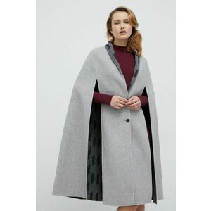 Obojstranný vlnený kabát Karl Lagerfeld šedá farba, prechodný, oversize vyobraziť