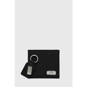 Kožená peňaženka a kľúčenka Armani Exchange pánsky, čierna farba vyobraziť