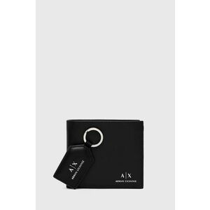 Kožená peňaženka a kľúčenka Armani Exchange pánsky, čierna farba vyobraziť