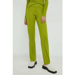 Vlnené nohavice Résumé dámske, zelená farba, rovné, vysoký pás vyobraziť