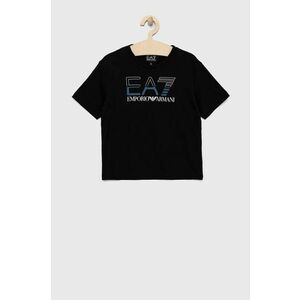 Detské bavlnené tričko EA7 Emporio Armani čierna farba, s potlačou vyobraziť