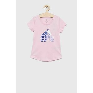 Detské bavlnené tričko adidas ružová farba vyobraziť