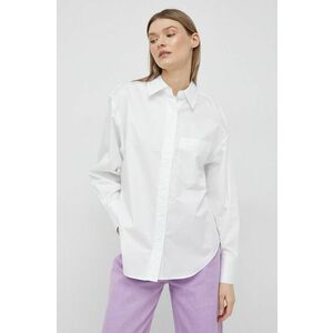 Bavlnená košeľa Calvin Klein dámska, biela farba, voľný strih, s klasickým golierom vyobraziť