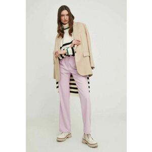 Nohavice Answear Lab dámske, fialová farba, rovné, vysoký pás vyobraziť