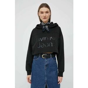 Mikina Calvin Klein Jeans dámska, čierna farba, s kapucňou, s nášivkou vyobraziť