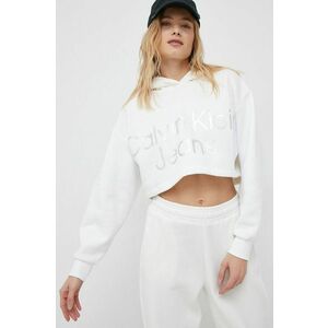 Mikina Calvin Klein Jeans dámska, biela farba, s kapucňou, s nášivkou vyobraziť