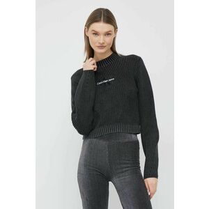 Bavlnený sveter Calvin Klein Jeans dámsky, čierna farba, s polorolákom vyobraziť