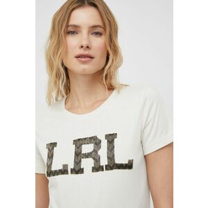 Bavlnené tričko Lauren Ralph Lauren béžová farba vyobraziť