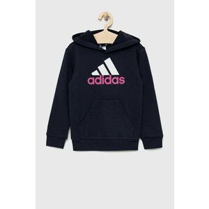 Detská mikina adidas U BL 2 HOODIE tmavomodrá farba, s kapucňou, s potlačou vyobraziť