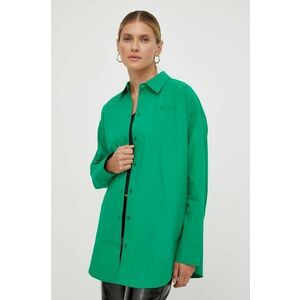 Bavlnená košeľa Résumé dámska, zelená farba, voľný strih, s klasickým golierom vyobraziť