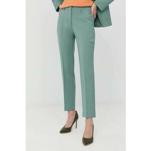 Vlnené nohavice Weekend Max Mara dámske, zelená farba, cigaretový strih, stredne vysoký pás vyobraziť