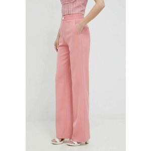 Nohavice s prímesou vlny Custommade Petry dámske, ružová farba, široké, vysoký pás vyobraziť