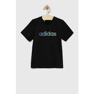 Detské bavlnené tričko adidas čierna farba, s potlačou vyobraziť