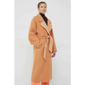 Vlnený kabát Calvin Klein oranžová farba, prechodný, oversize vyobraziť