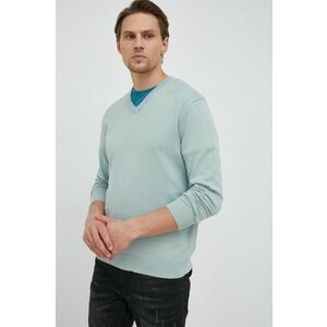 Bavlnený sveter United Colors of Benetton pánsky, zelená farba, tenký vyobraziť