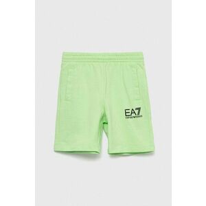 Detské bavlnené šortky EA7 Emporio Armani zelená farba vyobraziť