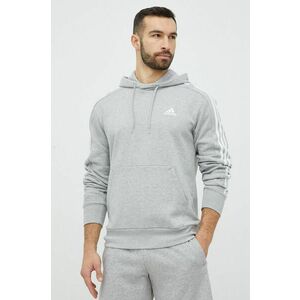 Bavlnená mikina adidas pánska, šedá farba, s kapucňou, melanžová vyobraziť
