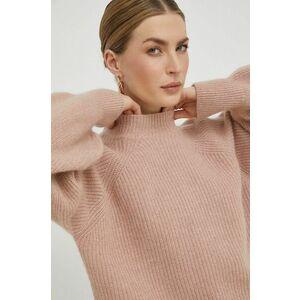 Vlnený sveter Ivy Oak dámsky, ružová farba, s polorolákom vyobraziť