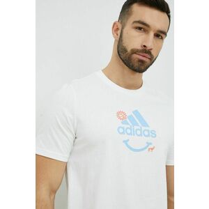 Bavlnené tričko adidas biela farba, s potlačou vyobraziť