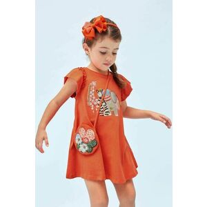 Dievčenské šaty s kabelkou Mayoral oranžová farba, mini, rovný strih vyobraziť