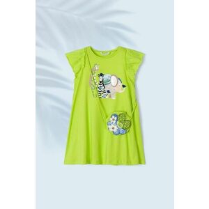 Dievčenské šaty s kabelkou Mayoral zelená farba, mini, rovný strih vyobraziť