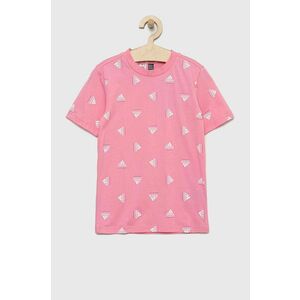 Detské bavlnené tričko adidas LK BLUV CO ružová farba vyobraziť