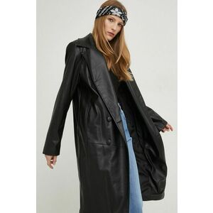 Kabát Answear Lab dámsky, čierna farba, prechodný, dvojradový vyobraziť