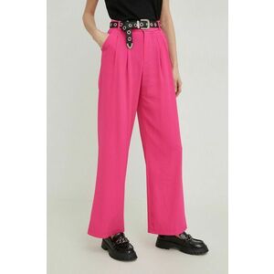 Nohavice Answear Lab X limitovaná kolekcia SISTERHOOD dámske, ružová farba, široké, vysoký pás vyobraziť