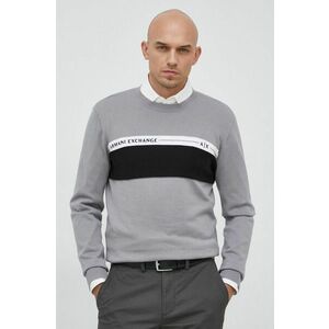 Bavlnený sveter Armani Exchange pánsky, šedá farba, tenký vyobraziť