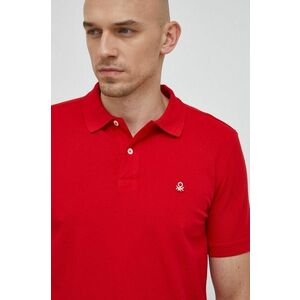 Bavlnené polo tričko United Colors of Benetton červená farba, jednofarebné vyobraziť