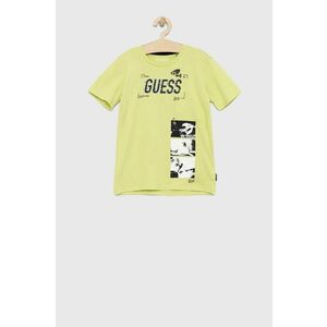 Detské bavlnené tričko Guess zelená farba, s potlačou vyobraziť
