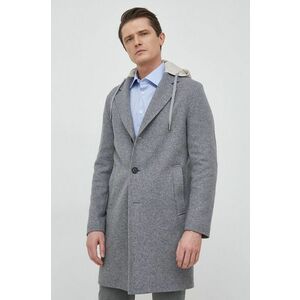 Kabát s prímesou vlny BOSS šedá farba, prechodný, oversize vyobraziť