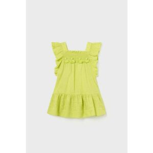 Detské bavlnené šaty Mayoral zelená farba, mini, rovný strih vyobraziť