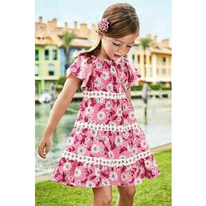Dievčenské šaty Mayoral ružová farba, mini, áčkový strih vyobraziť