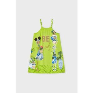 Dievčenské bavlnené šaty Mayoral zelená farba, mini, rovný strih vyobraziť