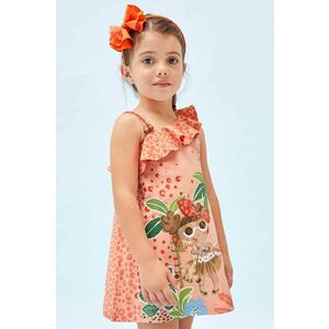 Dievčenské bavlnené šaty Mayoral oranžová farba, mini, rovný strih vyobraziť