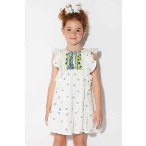 Dievčenské bavlnené šaty Mayoral biela farba, mini, áčkový strih vyobraziť