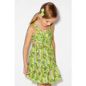 Ľanové šaty pre deti Mayoral zelená farba, mini, áčkový strih vyobraziť