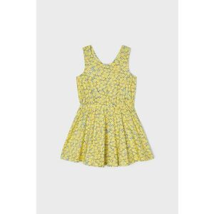 Dievčenské bavlnené šaty Mayoral žltá farba, mini, rovný strih vyobraziť